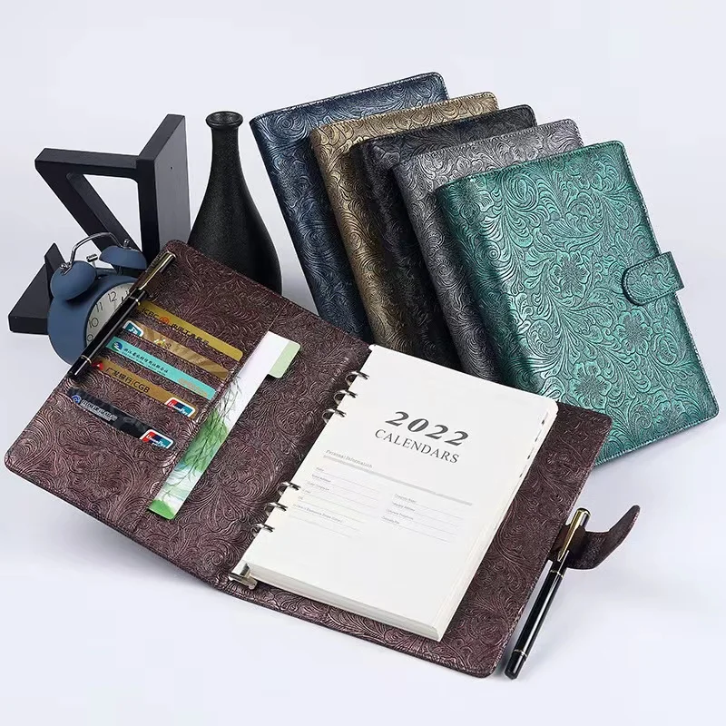 A6 Notebook Cover Metal Color 6 Ring Binder PU Clip-on Notebook Leather Loose Leaf Notebooks Planner Journal Stationery