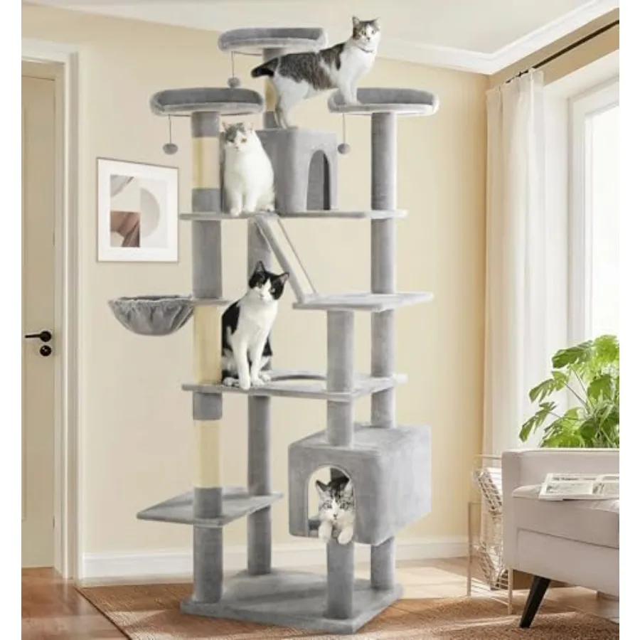 

Кошачья лежанка-когтеточка Made4Pets Tall Cat Tree 80 для домашних кошек: современная кошачья башня с 3 платформами, 2 домиками, уютным гамаком и прочной конструкцией.