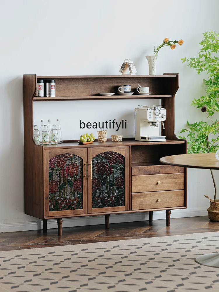 Dining Side Integrated Wall Living Room Cabinet Black Walnut Solid Wood Home Retro Multi-Functional Locker