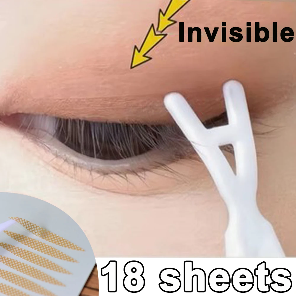 Pegatinas de párpados dobles de 18 hojas, crea ojos más grandes, pegajosidad de larga duración, maquillaje de ojos Natural, cinta adhesiva de encaje Invisible para párpados