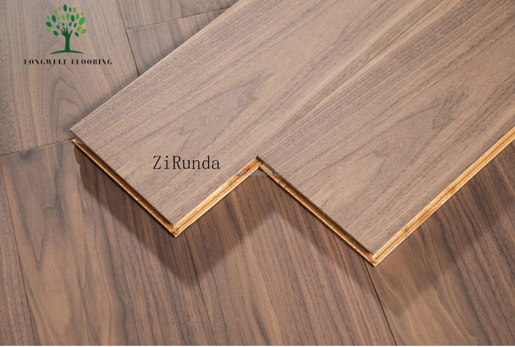 Versión personalizada Piso de roble cepillado interior clásico moderno de 190 mm de ancho Madera de ingeniería de nogal negro multicapa de alta calidad