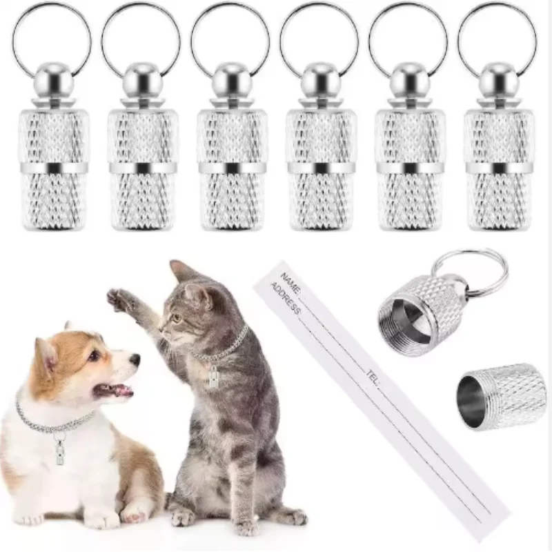 Anti-Lost Pet Dog Cat ID Tag Metal Storage Tube Collar Accessory Pet Name Address ID Pendant for Pets Safety Identification