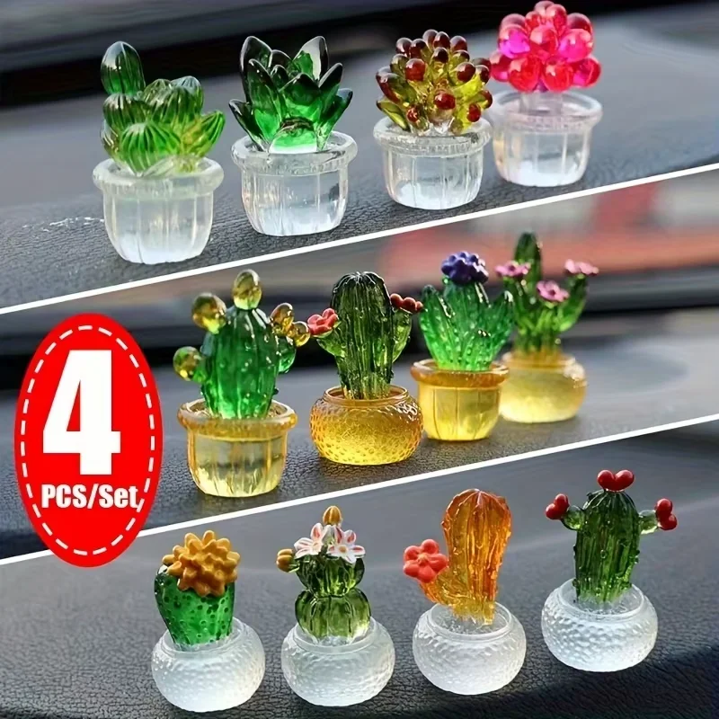 Set of 4 Mini Resin Cactus Ornaments – Succulent-Style Decor for Home Decoration
