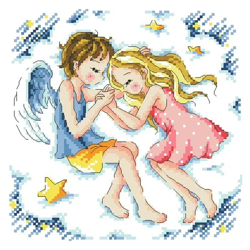 Amishop Gold Collection Counted Cross Stitch Kit My Guardian Angel Love Lover Little Girl And Boy SO 3171