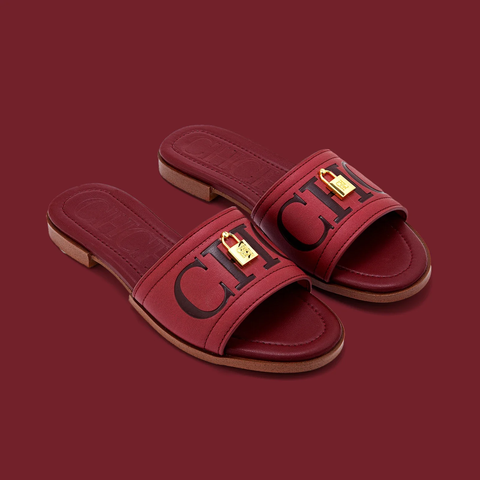 

2025 Wine Red Luxury Flat Sandals Genuine Leather Office Chic Comfort Non Slip Elegant Women Shoes Gift Box Perfect Present