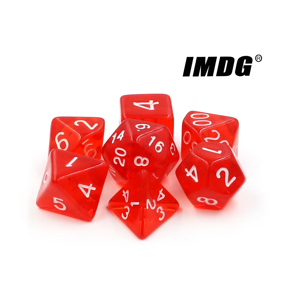 IMDG New 7pcs/set Creative RPG Game Dice Polyhedron Acrylic Dice Transparent Color Digital Game Dice with Bag