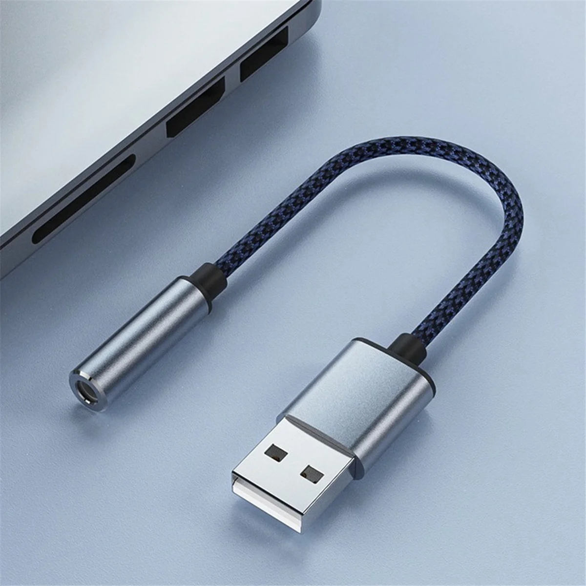 FZFZ USB - 3.5mm オーディオケーブル USB A - 3.5mm メス外部ステレオサウンドカードヘッドフォンマイクサウンドアダプターシルバー&ブルー