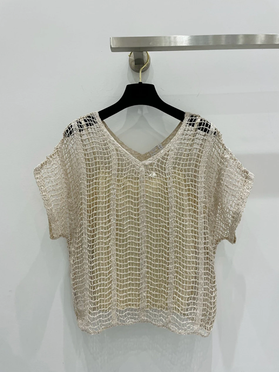 女性用ストライプネット刺繍Tシャツ,婦人服,空のスペースが付いたノースリーブのトップス,techraffia,まばゆいばかり,高品質,2024