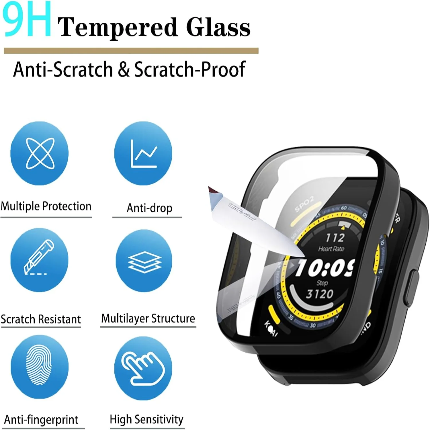 [5-Pack] Screen Protector Case with Tempered Glass Compitible with Amafit Bip 5 Smartwatch, Hard PC Case Screen Protector Cover
