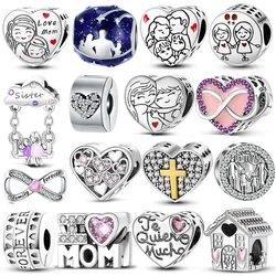 925 Silver Family Love Charm Beads Fit Original Bracelet Diy Sister Mother Love Friendship Pendant Jewelry Making DIY