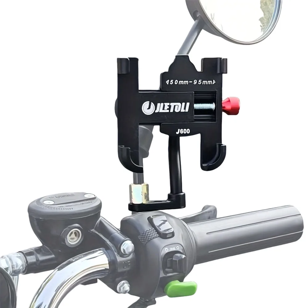Aluminum Alloy Motorcycle Phone Mount 360 Degree Rotatable Phone Holder for Motorbike Scooter Rearview Mirror Installation Adjustable Clamp Anti Shake Cell Phone Stand for 50‑95mm Width Smartphones