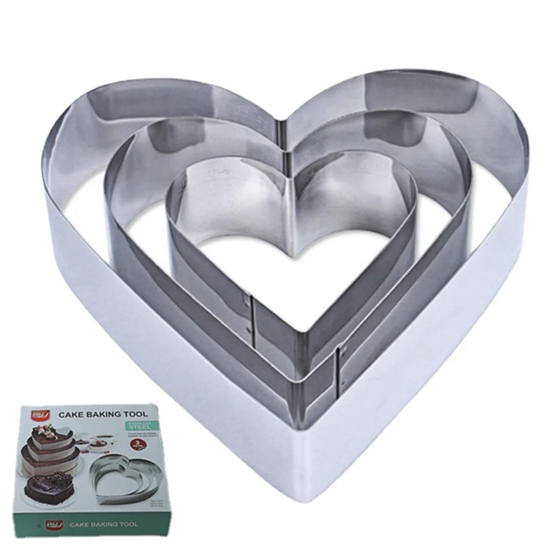 Big Cake Mold Hexagon Heart Flower Round Shape Stainless Steel Cake Cutter Silver Molding Mousse Circle Baking Tools M497