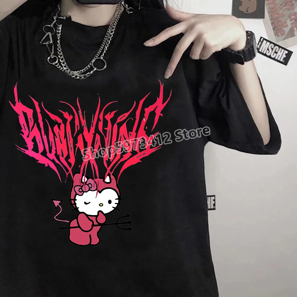 Hello Kitty Kuromi t-shirt Cartoon Boys Girls Anime Figure Graphic Kawaii Street Casual top donna sport all\'aria aperta Y2K Tees