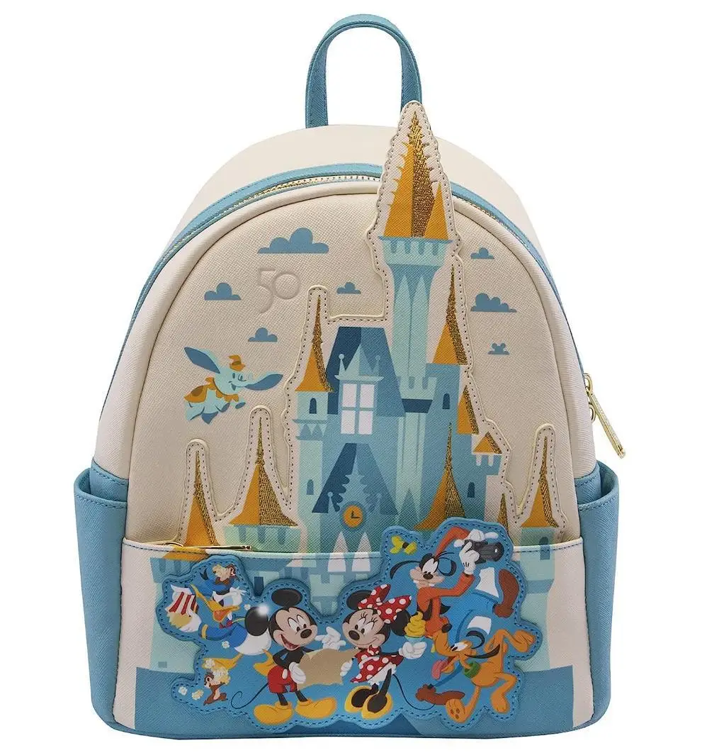 Originale Loungefly Disney 50th Anniversary Kawaii zaino Mini Castle Mickey Friends zaino in pelle borse da scuola da donna regalo