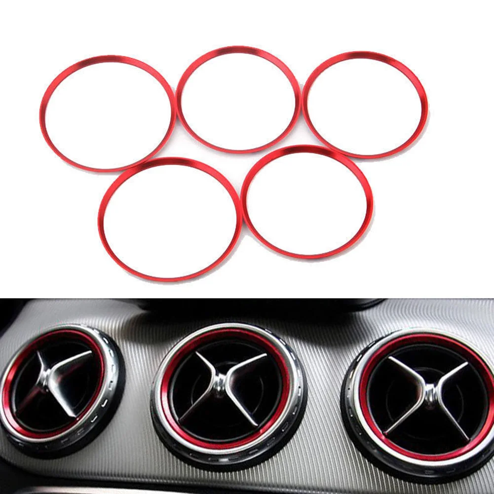 High Grade Red Aluminum Air Vent Outlet Cover Rings for Mercedes For Benz A Class W176 A200 A180 A220 CC Pack of 5