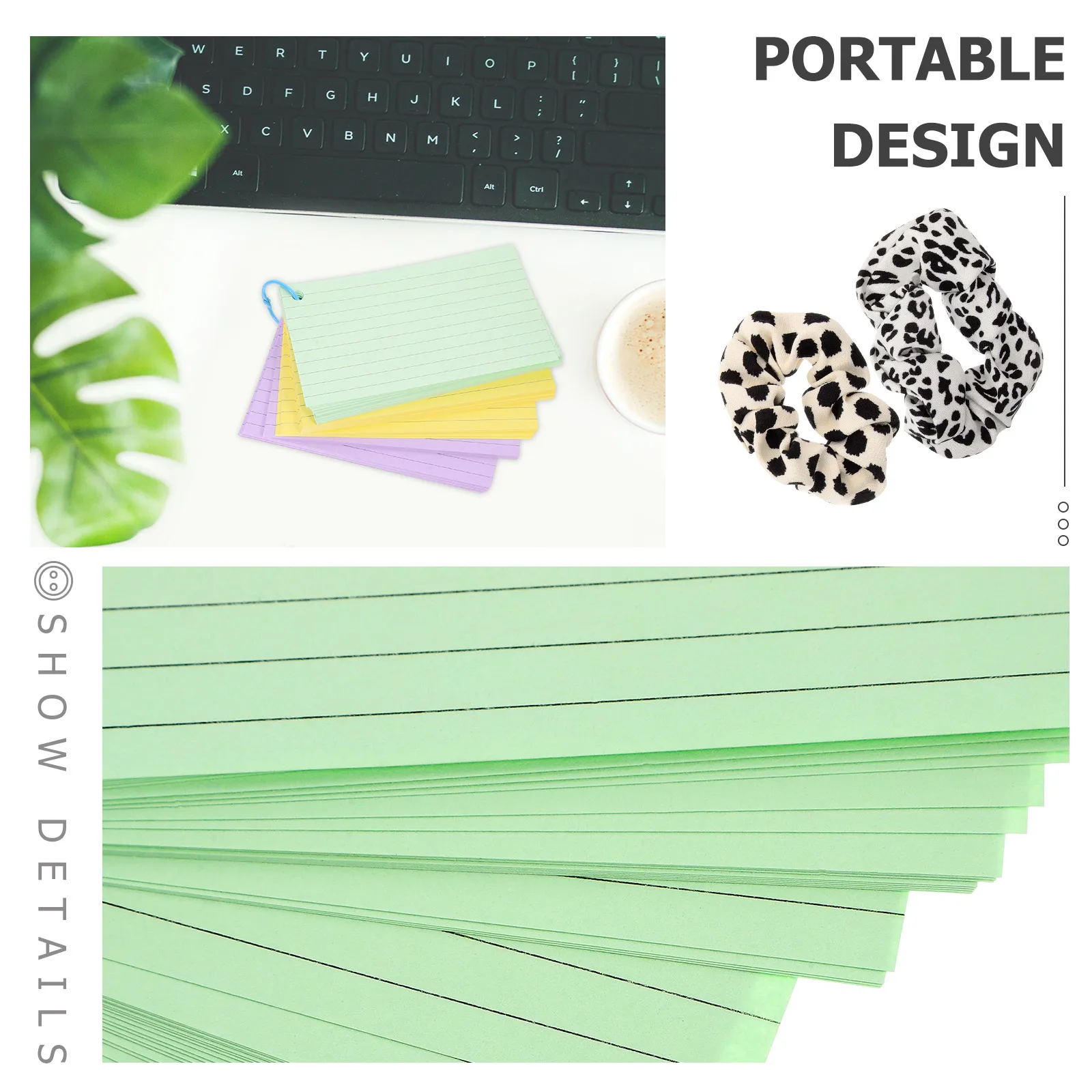 

1Set Blank Flashcards Notepad Paper Material Portable Binder Ring DIY Note Pads for Studying English Diary Office