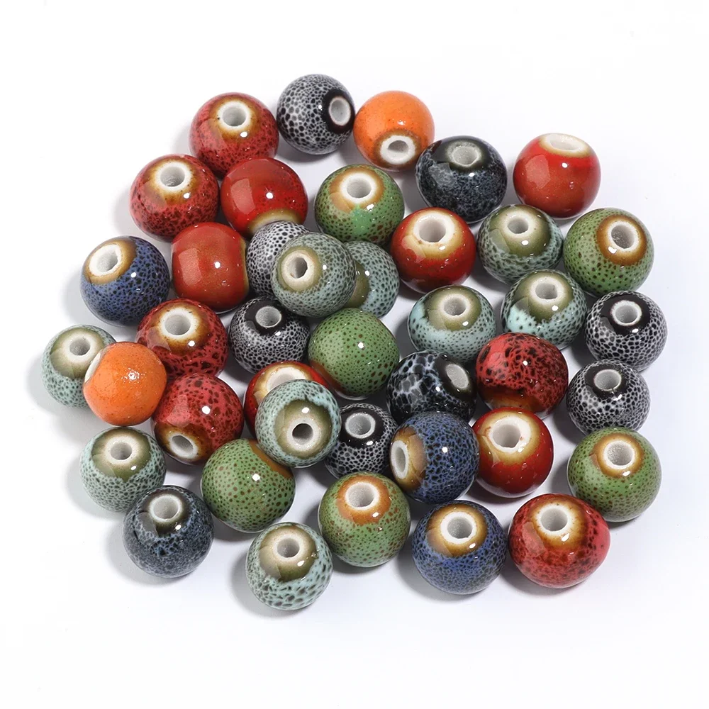 20 sztuk 10mm wielokolorowe ceramiczne koraliki w kropki duży otwór luzem przekładka okrągłe koraliki dla DIY wykwintna bransoletka naszyjnik biżuteria