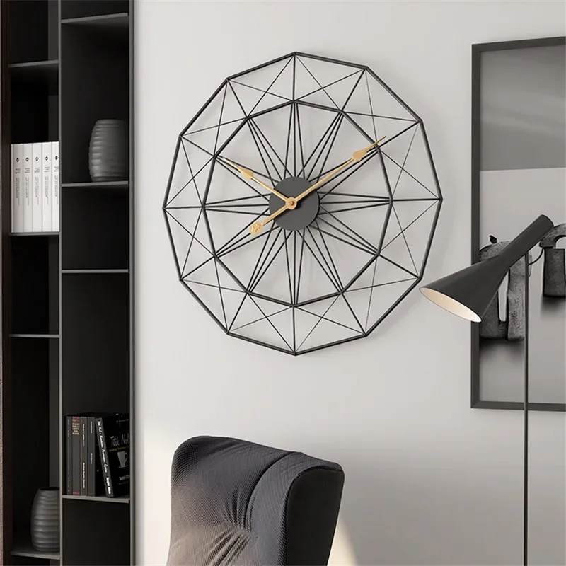 Wall For Design Large Room 50cm Geometric Office Iron Vintage Industrial Style Clock Hanging Home Watch Decoration Modern Living