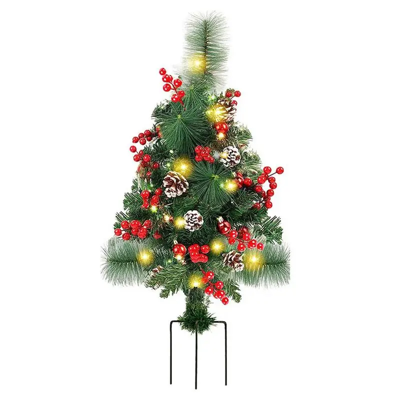 

Christmas Tree Garden Lights Battery Operated Yard Lights With 20 LEDs Christmas Decoration With Berries And Pine Cones For Yard