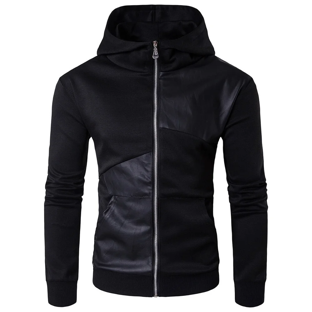 

Autumn And Winter New Men's Fashion British Splicing Sweater Black Hooded Jacket