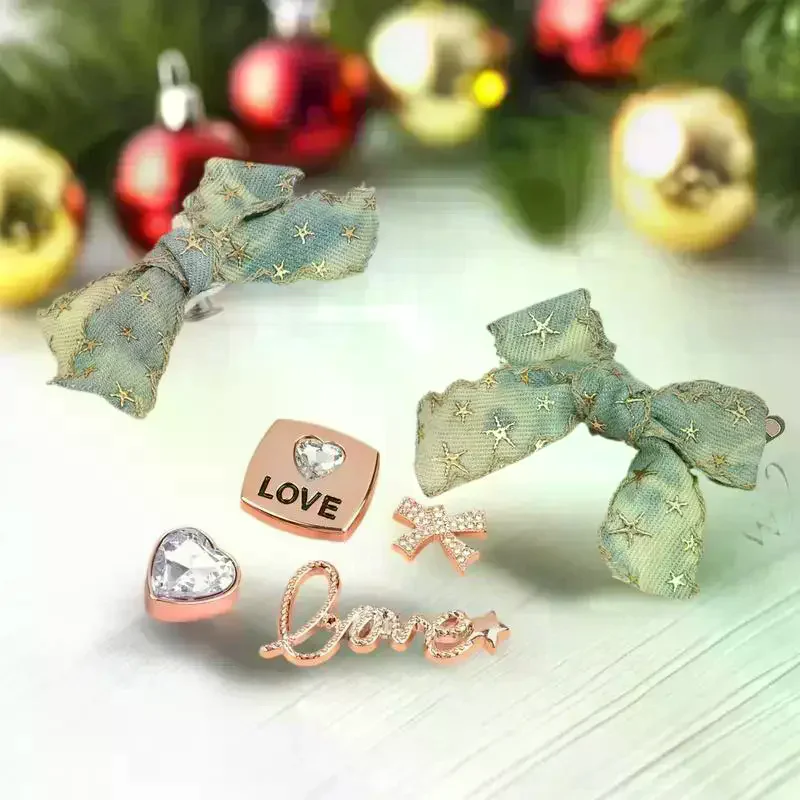 Ins Style Denim Bow Shoe Charm Trendy Rhinestone Bowknot Shoe Decoration Kit Creative Vintage Shoe Buckle Holiday Gifts