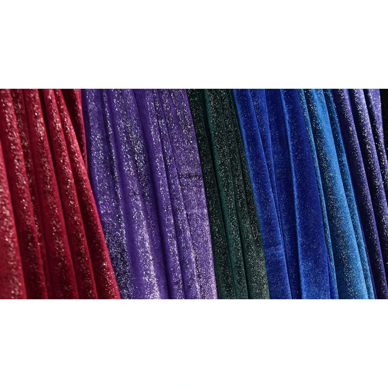 ผ้ากำมะหยี่สีม่วงกลิตเตอร์ - ผ้ากำมะหยี่เกาหลีสีทองยืดได้ 4 ทิศทาง สำหรับชุดเดรสทางการ เสื้อโค้ท เสื้อผ้าดีไซเนอร์