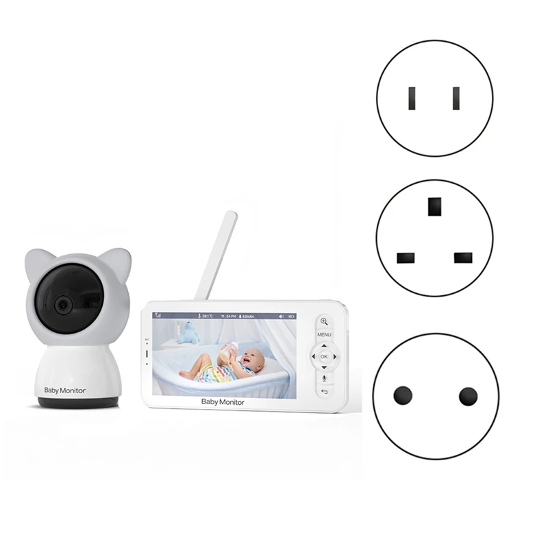 HD Wifi Baby Monitor With APP,5 Inch 1080P Zoom Baby Camera,Night Vision,2-Way Talk,3000Mah Battery,1000Ft-UK Plug Easy Install