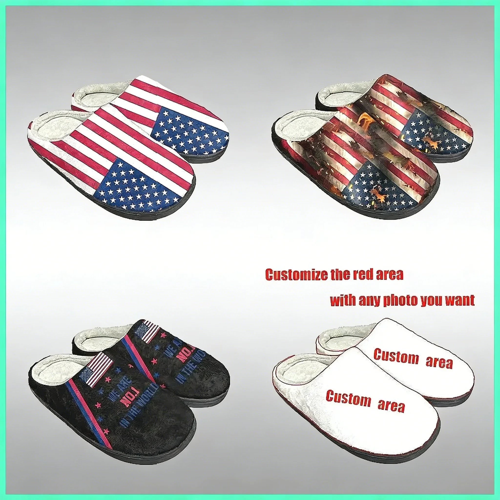 

Теплые плюшевые тапочки с флагом США, уютная домашняя обувь для взрослых, хлопок