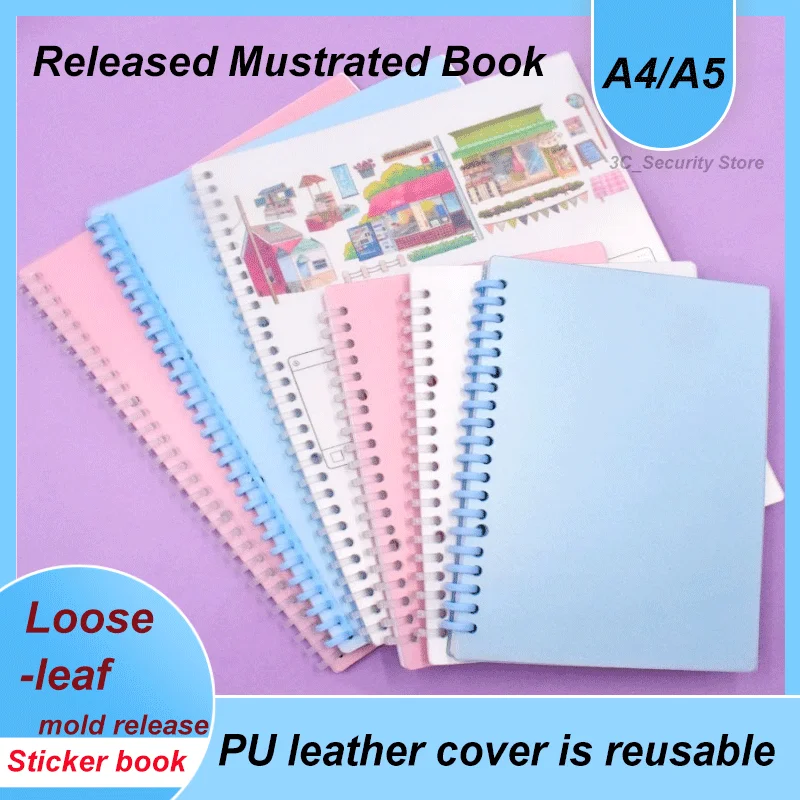 A4/A5 Size Sticker Collecting Album 40 Sheets PU Leather Cover Reusable Sticker Book for DIY Scrapbooking Stickers Organizer