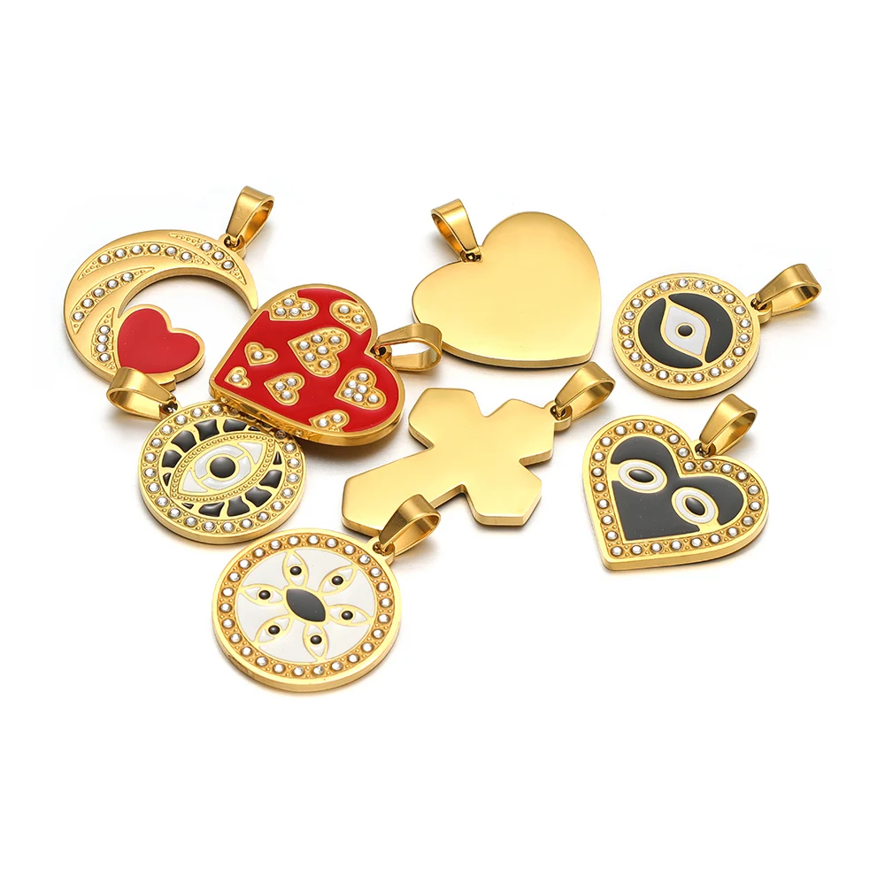 4 قطع الفولاذ المقاوم للصدأ المينا القلب القمر سحر المعلقات الذهب اللون ل قلادة سوار الديكور مجوهرات رائعة DIY بها بنفسك صنع #4