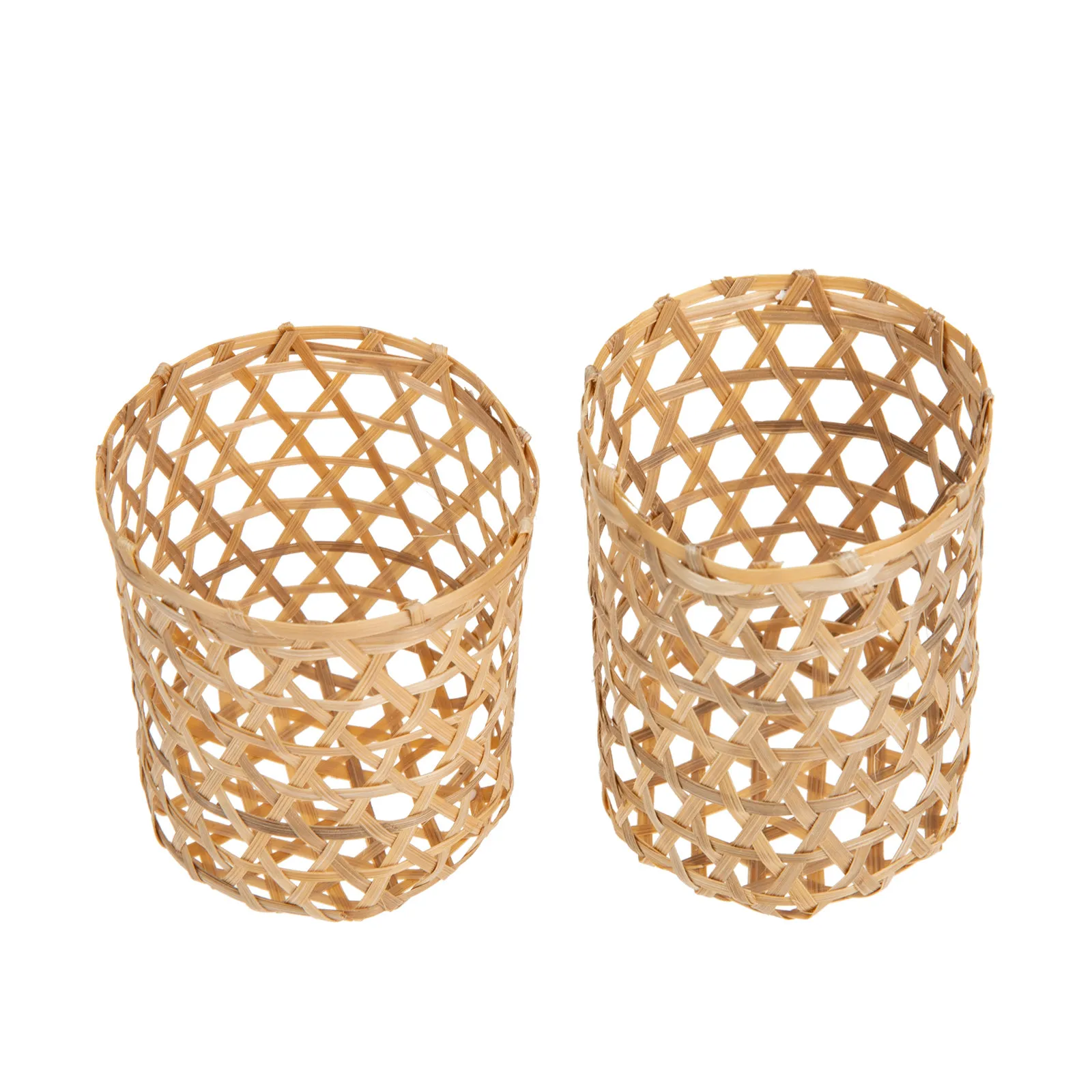 2Pcs Bamboo Woven Cup Sleeve Vintage Rustic Handwoven Drink Protector for Glass Bottles Mugs Cold Cups Vase Cover