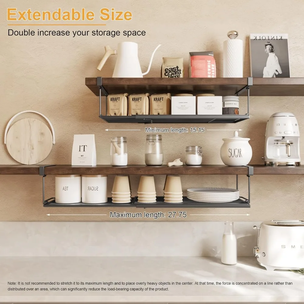 منظم تحت الرف، قابل للتمديد تحت الرف لخزانة المؤن، وغرفة الغسيل، ومقعد الأحذية، والخزانة #4