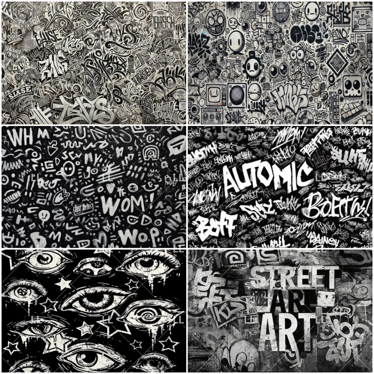 

Urban Creative Graffiti Backdrop Black White Street Art Birthday Party Decoration Game Room Photography Background Kid Gift