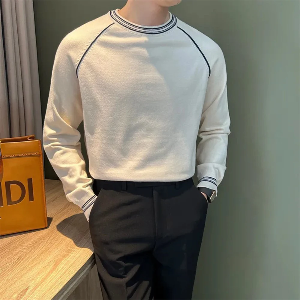 メンズ長袖ストライプセーター,カジュアルニット,キャンパススポーツ,対照的な色,春のファッション,2022