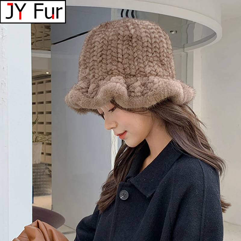 

Women's Winter Hats 2024 Russia Real Sable Mink Fur Hat Basin Warm Winter Fashion Mink Bucket Hat Casual Elegant Hat