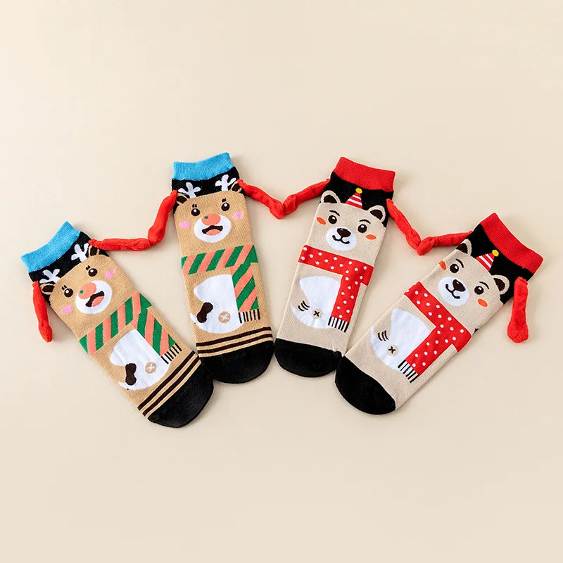 ถุงเท้าคริสต์มาสแบบคู่ 2 คู่ ลายการ์ตูนน่ารัก สไตล์มิกซ์แอนด์แมทช์ ถุงเท้าคริสต์มาสอเนกประสงค์ ความยาวครึ่งน่อง ของขวัญคริสต์มาสสุดน่ารัก