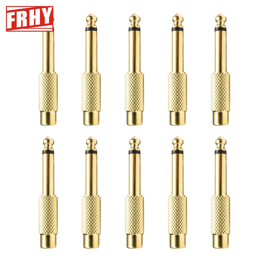 

6.35mm 1/4" TS Plug to RCA Female Jack Adapter Connector - 6.35mm Mono Male to RCA Female, Gold-Plated, 10 Pack