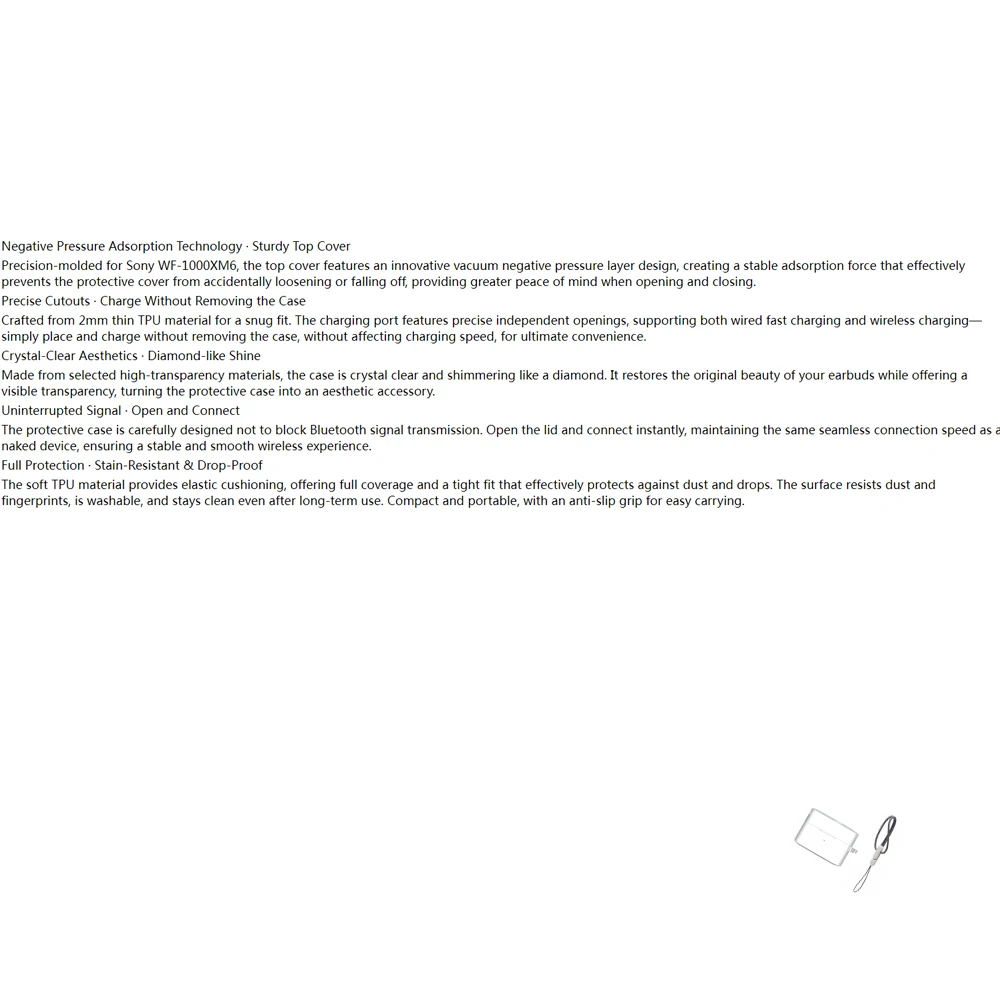 

TPU Cover For Sony WF-1000XM6 Headphone Ultra-Thin 2mm Protect Sleeve with Negative Pressure Adsorption Earphones Cover &Lanyard