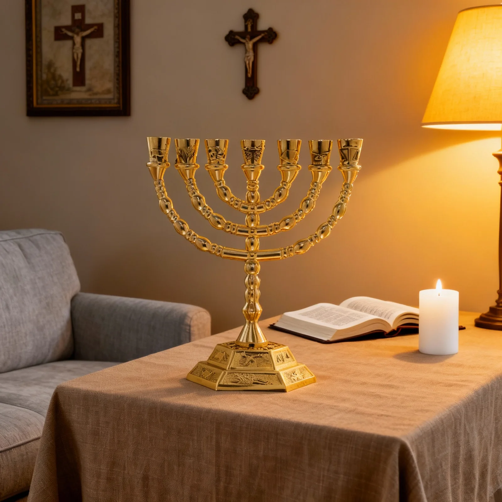 

Arm Candlestick Holder Elegant Religious Menorah for Dining Table Decor Desktop Stands Festival Decoration