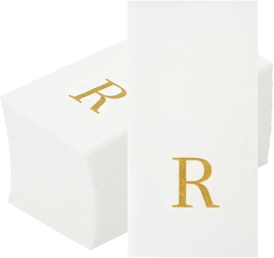 

Gold Letter R White Paper Napkin, Customized Logo, Wedding, Birthday Party, Decorative Tissue Napkins, 100Pcs