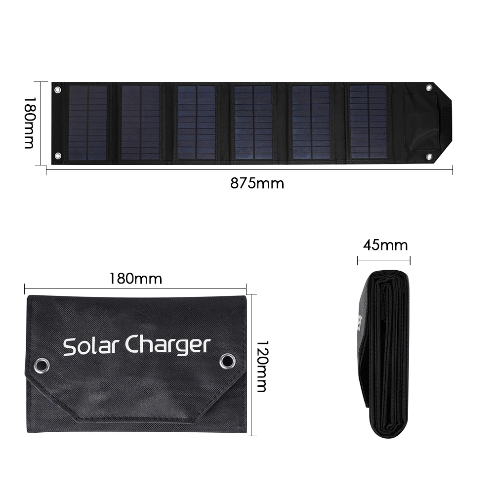 100W Folding Solar Panel USB 5V Waterproof Solar Charger Portable Mobile Solar Power Bank for Outdoor Camping Hiking with Cable