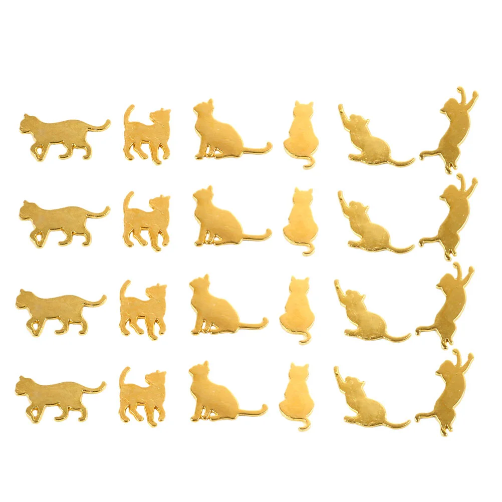 

60 Pcs Cat Accessories DIY Crafts Decorative Materials for Fingernails Epoxy Charms Golden Handicraft