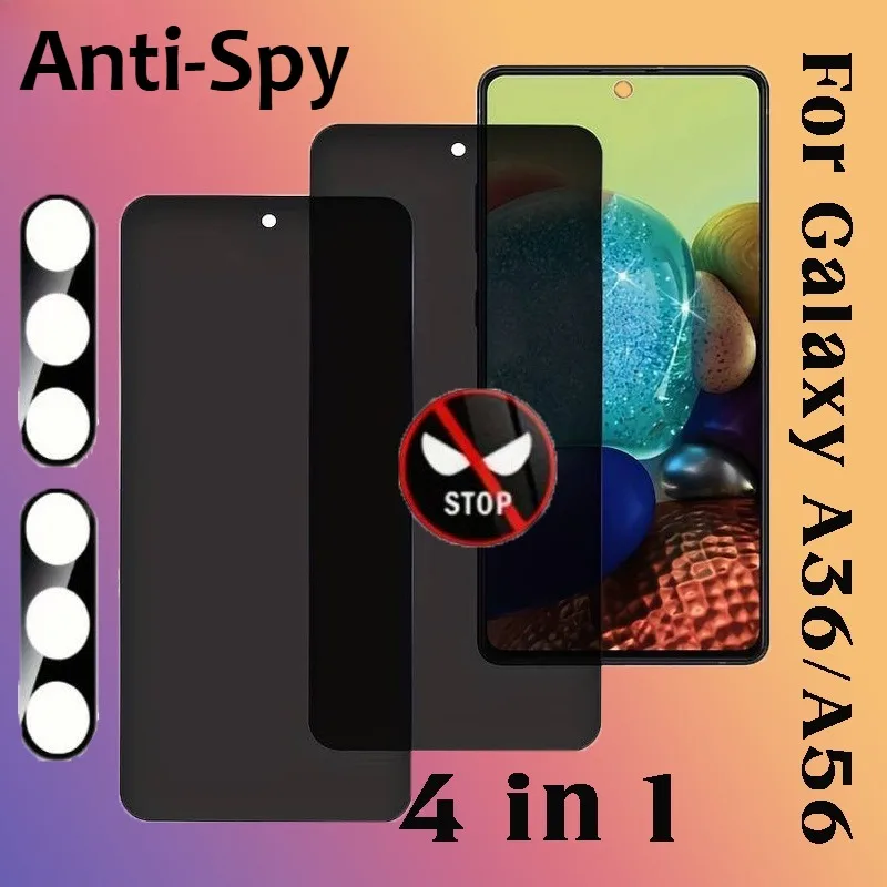 4-в-1 2 шт. Защитная пленка из закаленного стекла для конфиденциальности + 2 шт. пленка для объектива камеры для Samsung Galaxy A36 A56 A16 A06 A05 A33A55 A11 A12
