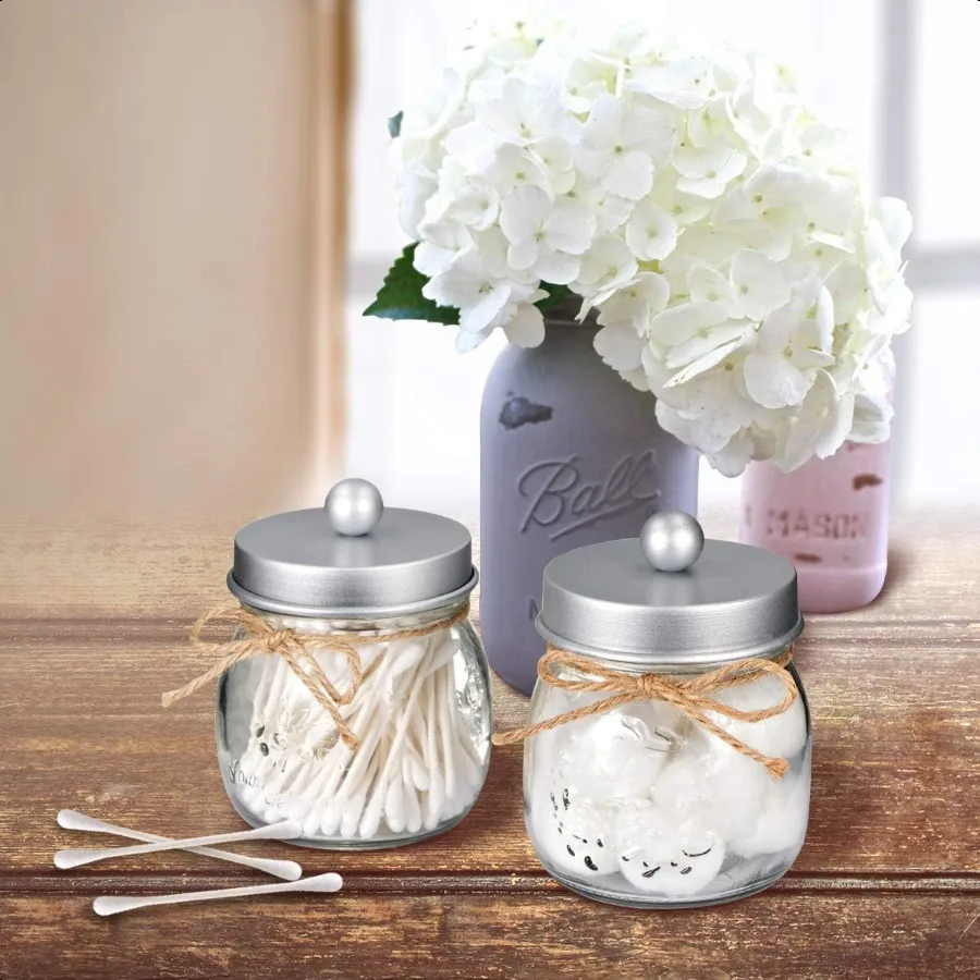 2 Pack Qtip Holder for Bathroom Cotton Swab Holders Cute Mason Jars Decor Bathroom Decor and Accories for Cotton Round Pads Bal