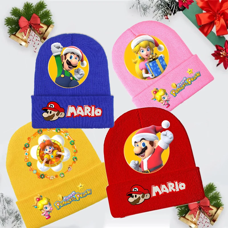 Super Mario-Chapeau de dessin animé Anime pour garçons et filles, casquette de Noël, sports de plein air d'hiver, chaud, coupe-vent, chapeaux en laine, cadeau pour enfants