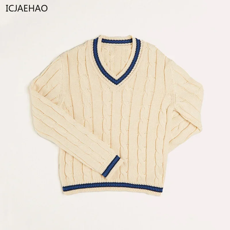 ICJAEHAO 2025 New Kids Boy's Pullover Sweater Overwear Winter Long Sleeve Cotton Knitwear Shirt Children's V-Neck Autumn Clothes