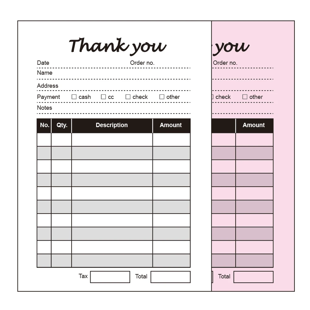 hank You Receipt Book for Small Businesses 3.5x5.5 Inch 2 Part Carbonless White Yellow Receipt Pad, 100 Sheets Per Pad