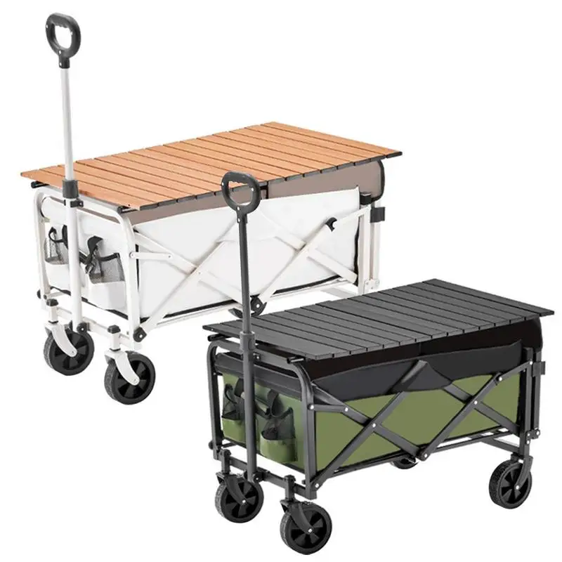 

Outdoor Portable Camping Cart Collapsible Park Cart Foldable Travel Cart Camping with Tabletop Stoppable Wheels Folding Cart