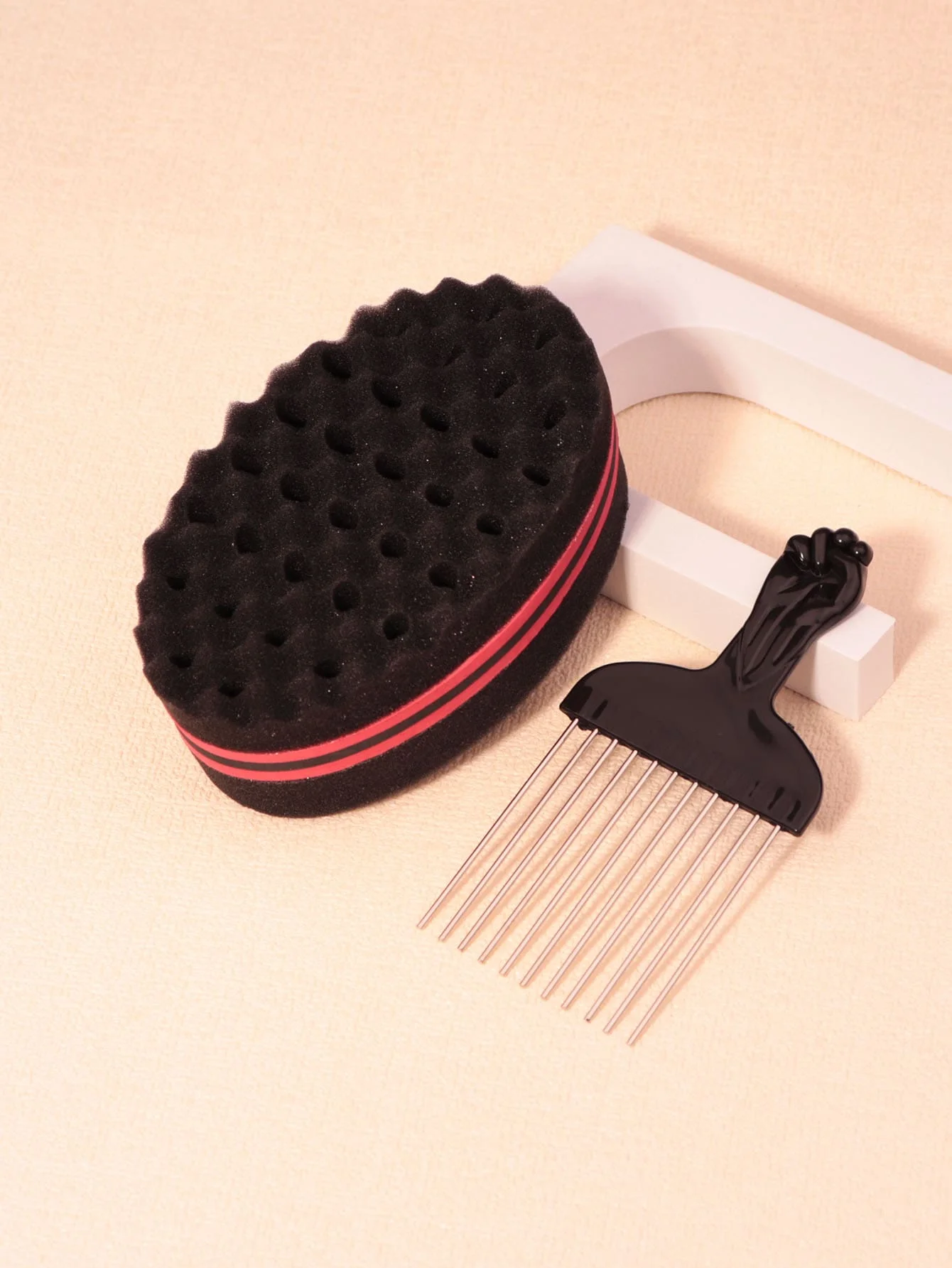 sponge hair brush and comb set, hair styling set with steel needle comb and curly sponge hair brush