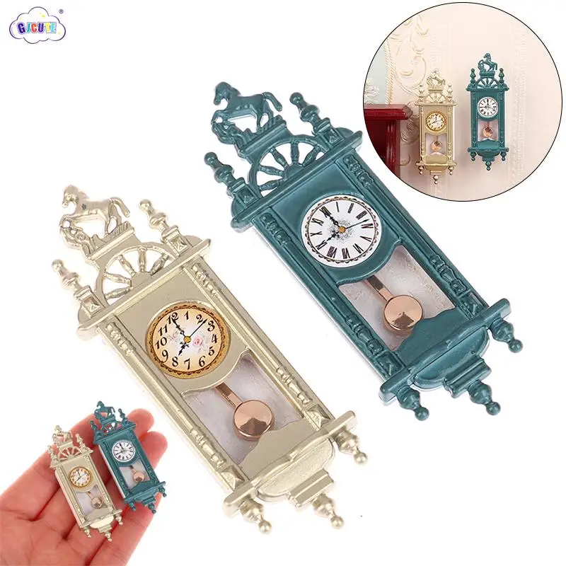 1/12 Scale Dollhouse Mini Retro Roman Clock Living Room Scene Props Decoration Pendant Clock Furniture Decor Accessories